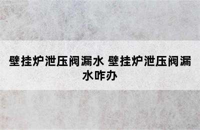 壁挂炉泄压阀漏水 壁挂炉泄压阀漏水咋办